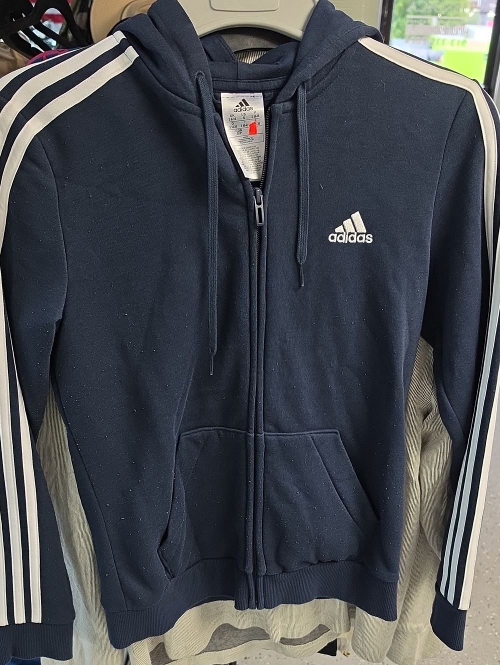 adidas Navy Hoodie Jacket with White Three-Stripes